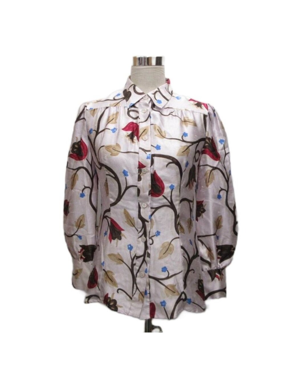 Prada Silk Shirt Blouse Long Sleeve Floral Pattern All Over Print 100% Light 42